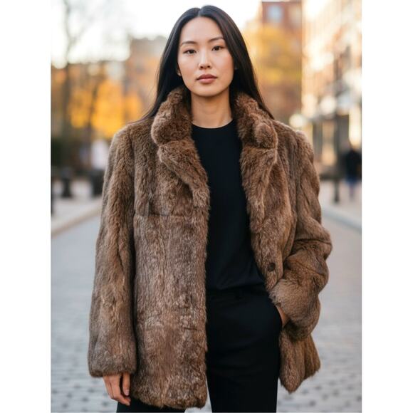 Vintage 100% Rabbit Fur Jacket Size Large Long Sleeves Fully Lined - Picture 2 of 9